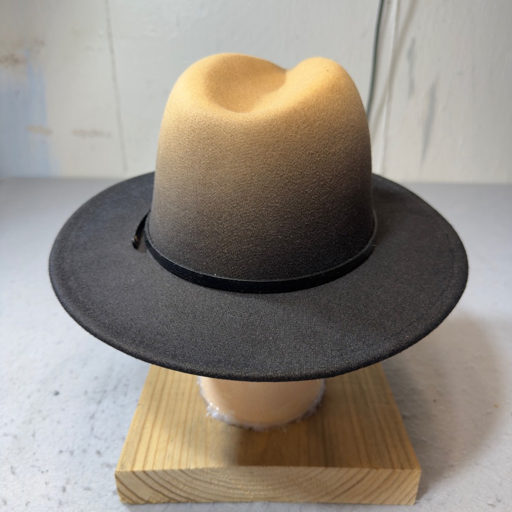 Unisex Tan Black Ombre Wide Brim Fedora Hat Gradient Western Rancher Hat - Picture 7 of 10